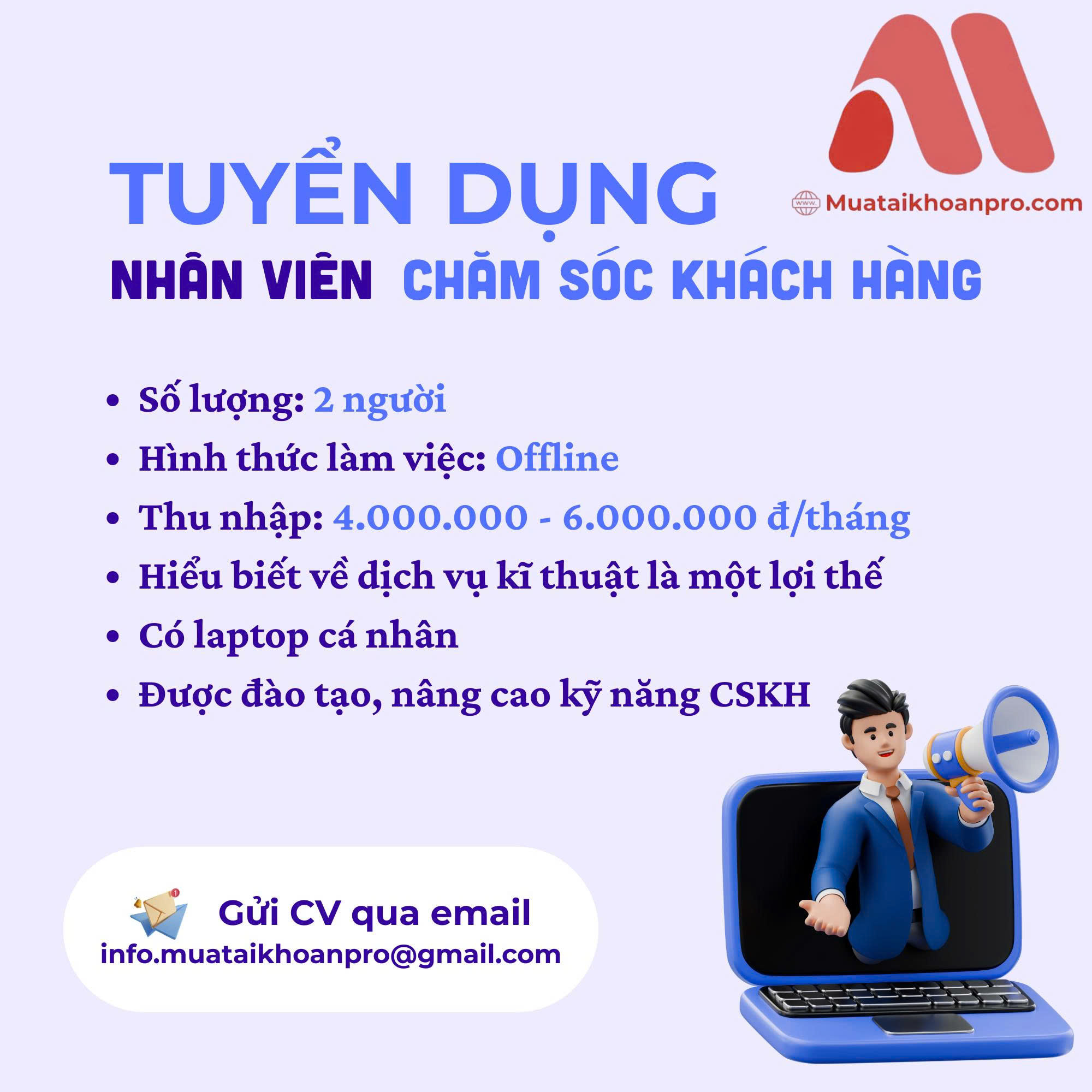 Tuyển dụng nhân viên Mua Tài Khoản Pro